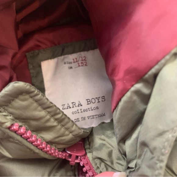 ZARA Hooded Puffer Vest/Jacket With Zipper Pockets Olive Green Boys 11-12Y - Picture 12 of 14
